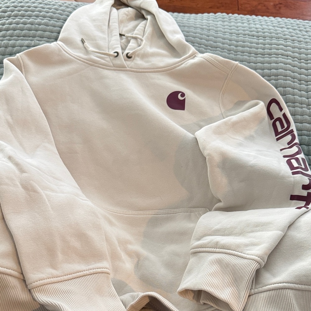 Carhartt Men's Off-White Hoodie with Purple Accents